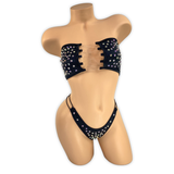 Black Mercy Rhinestone Lace-Up Bandeau Set