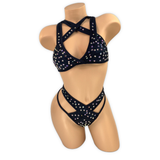 Black Vesper Rhinestone Strappy Set