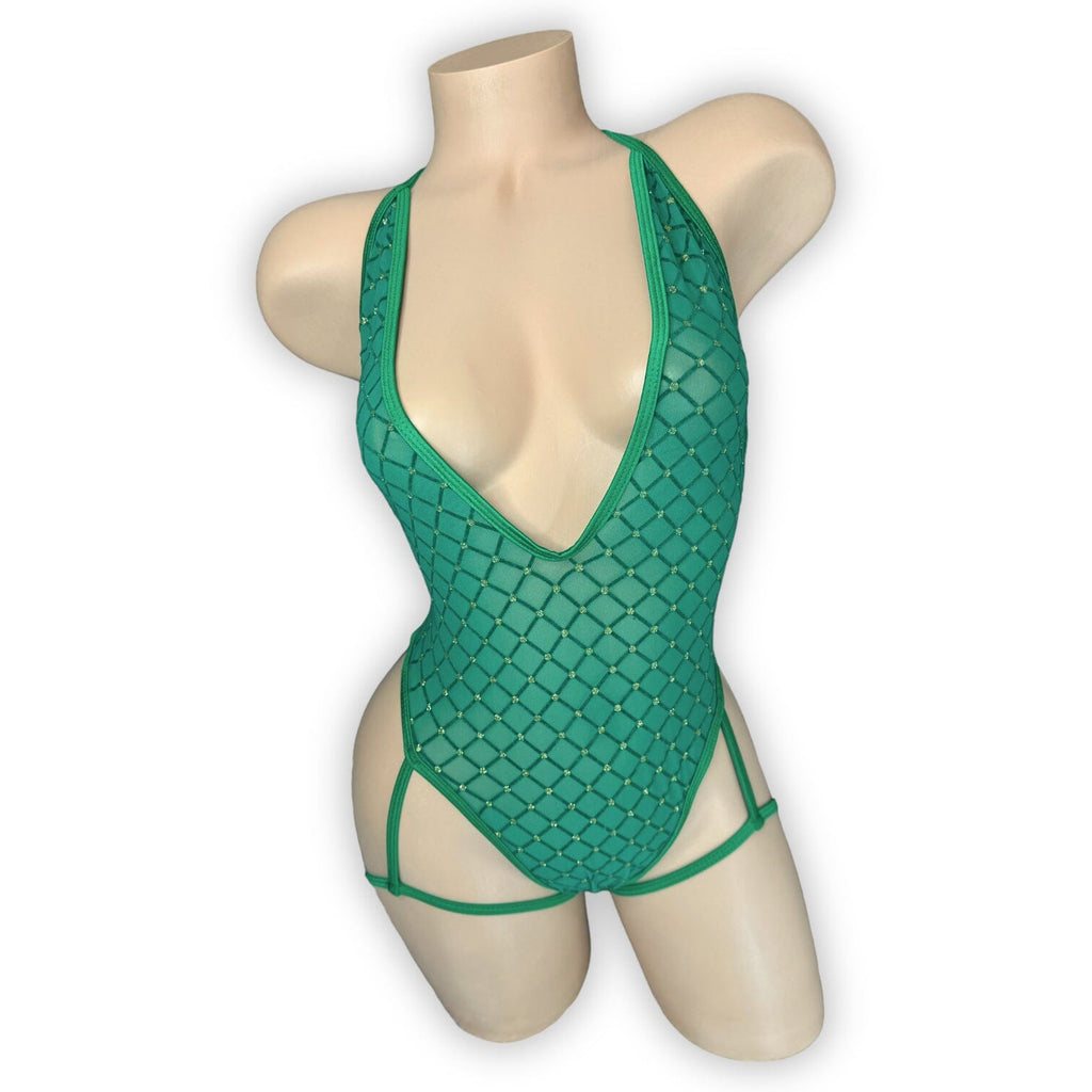 Emerald Green & Gold Jessi-Lynn Garter Bodysuit