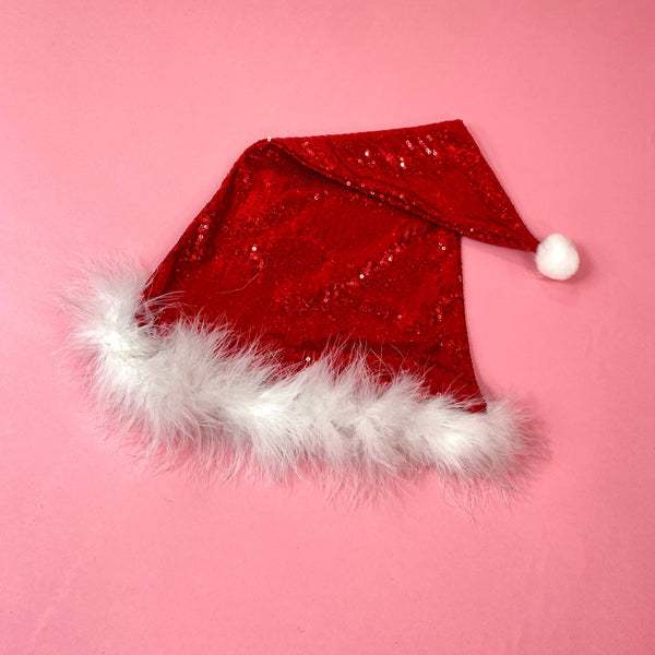 Sequined & Feathered Santa Hat