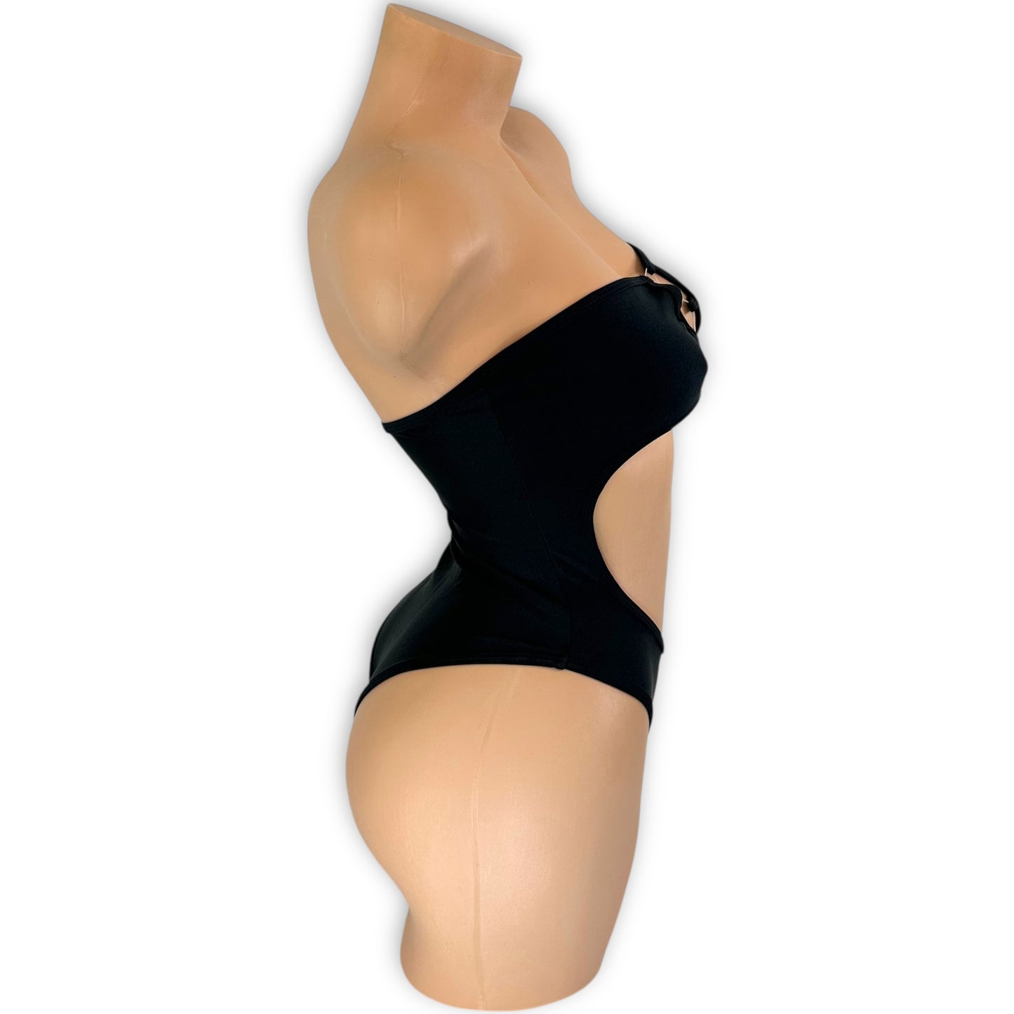 Crystal black cutout bodysuit flat lay styling — Golddiggers Boutique exotic dancewear