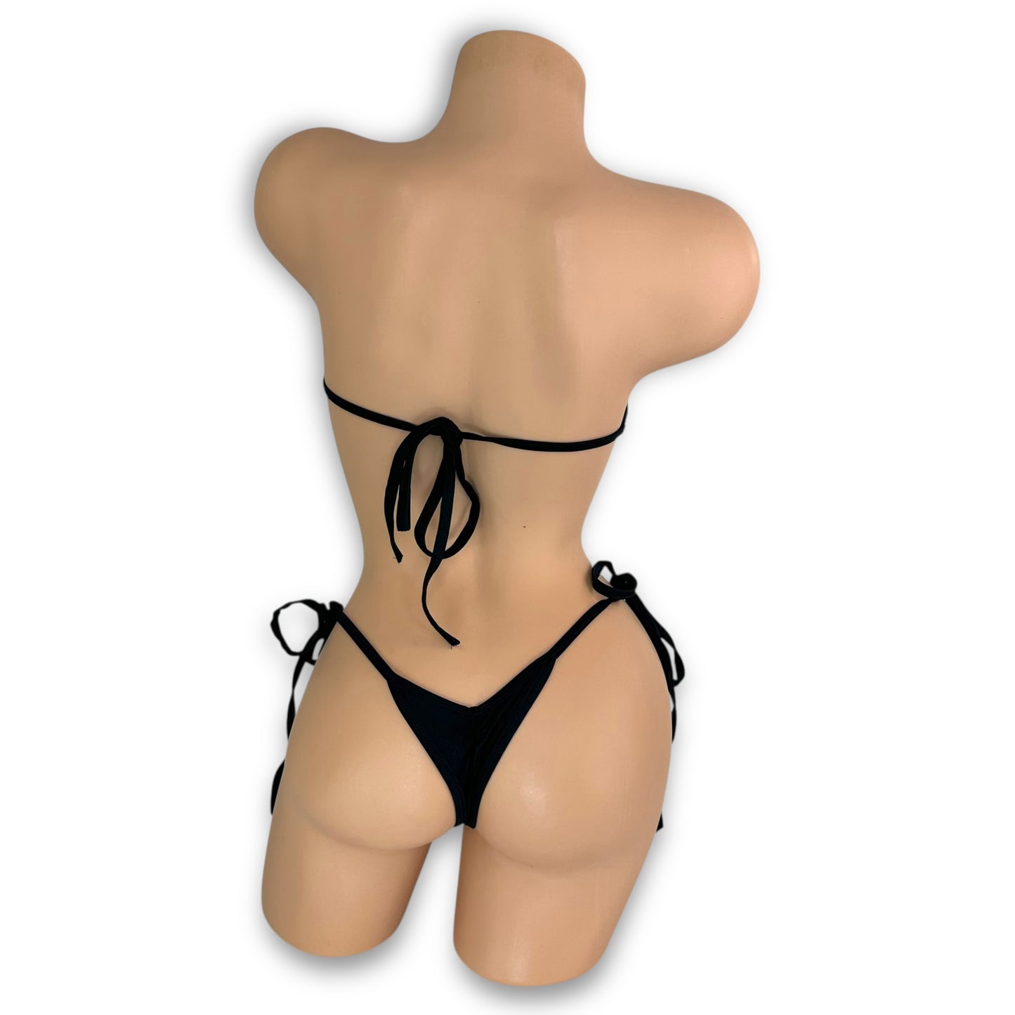 Katarina black bikini scrunch back g-string detail, back view — Golddiggers Boutique exotic dancewear