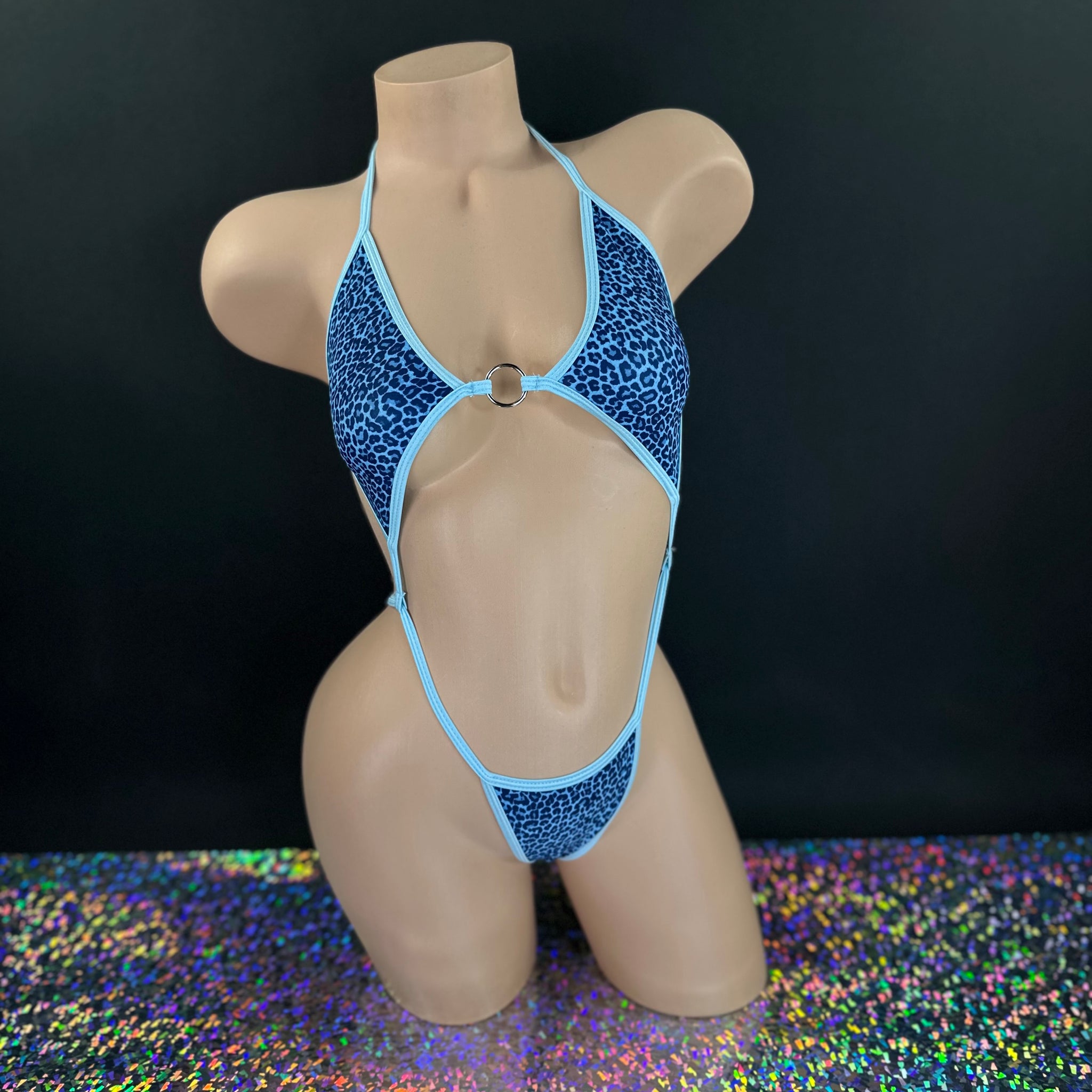 Blue Leopard Vanezza Slingshot-Bodysuit
