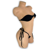 Katarina black string bikini set tie-side adjustable, side view — Golddiggers Boutique exotic dancewear