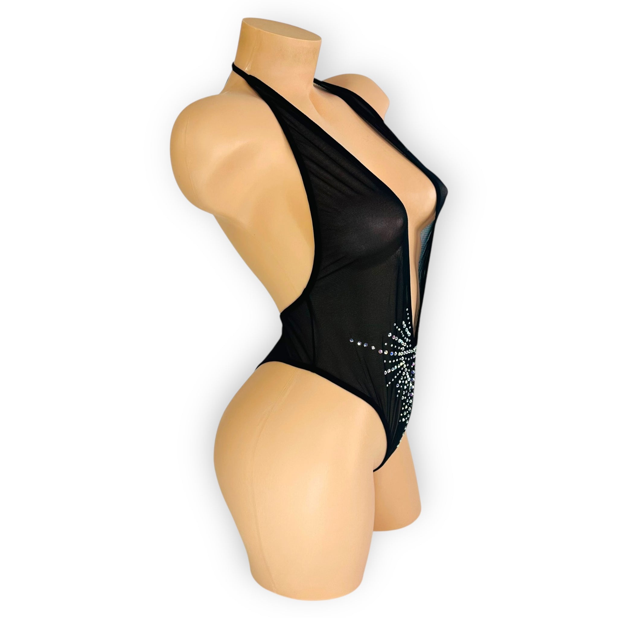 Black Rhinestone Burst Dana Bodysuit