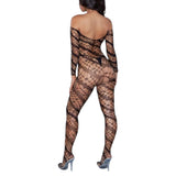 Phoebe Web of Love Bodystocking - Off Shoulder Long Sleeve Fishnet