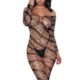 Phoebe Web of Love Bodystocking - Off Shoulder Long Sleeve Fishnet