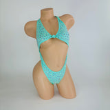 Ashley mint rhinestoned bodysuit complete look, full front view — Golddiggers Boutique exotic dancewear