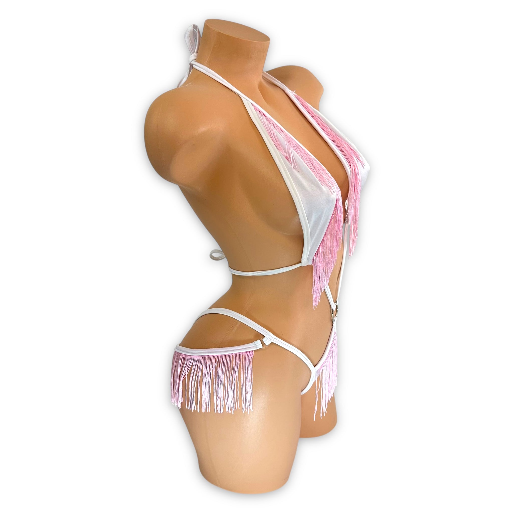 Serena White & Pink Fringe Slingshot-Bodysuit