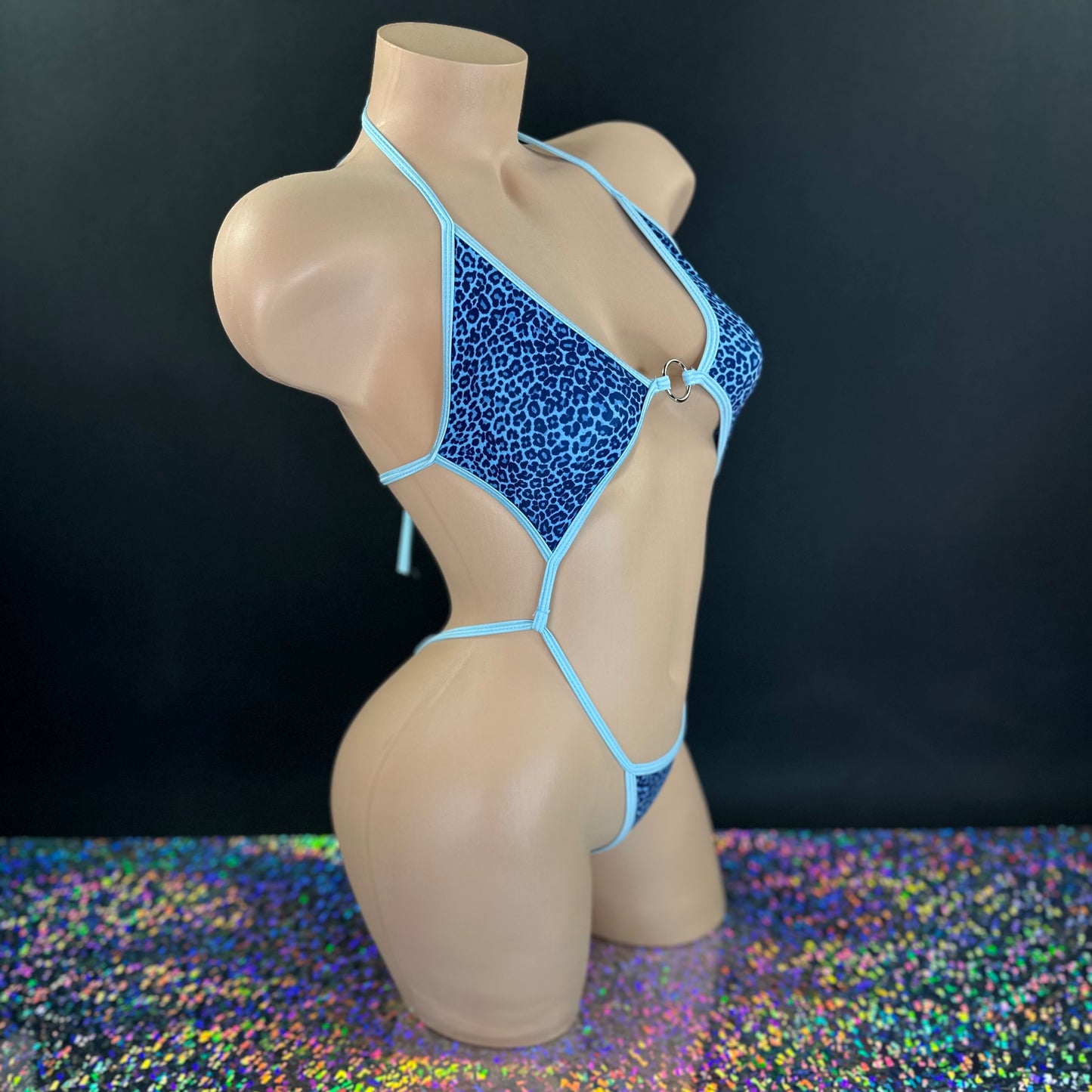 Blue Leopard Vanezza Slingshot-Bodysuit