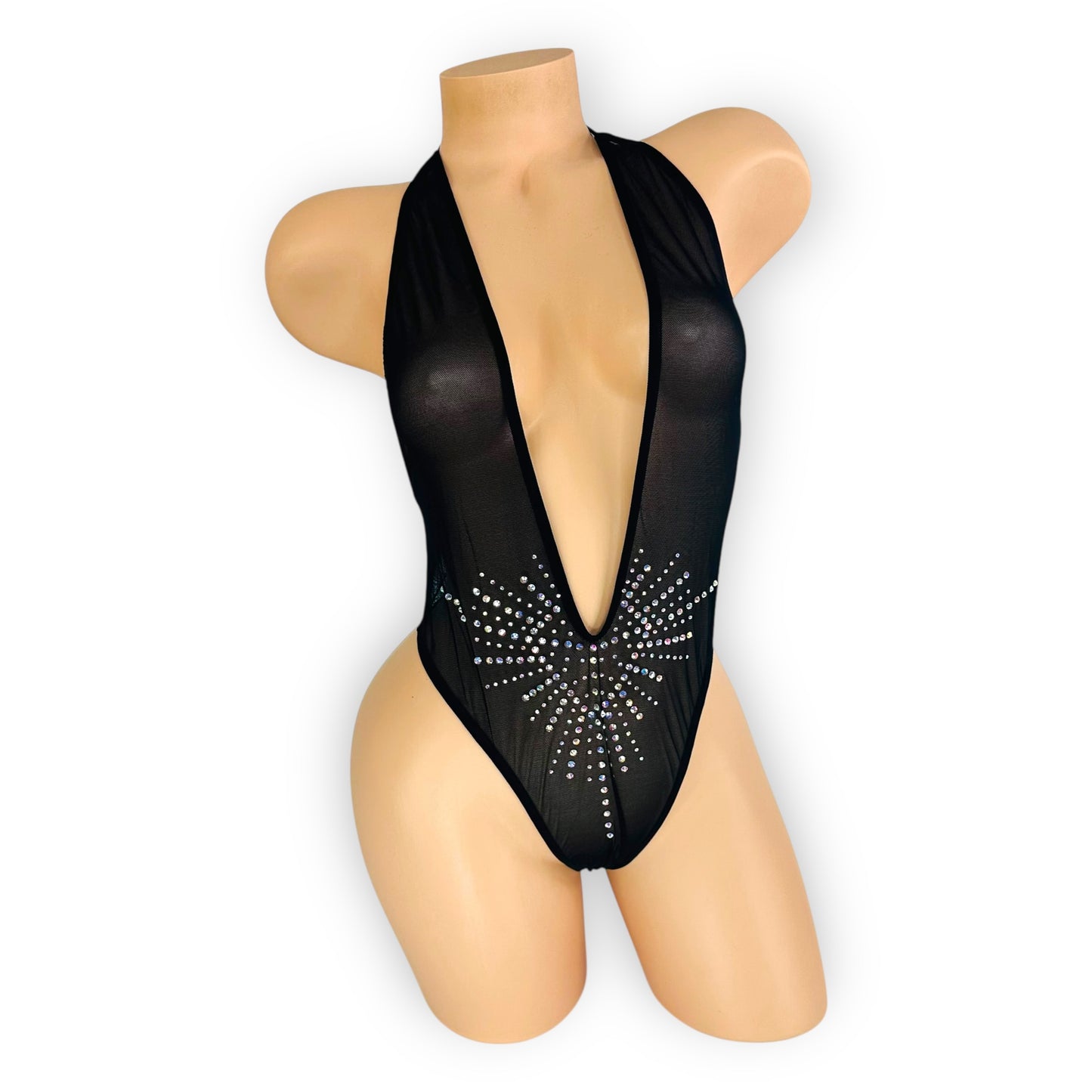Black Rhinestone Burst Dana Bodysuit