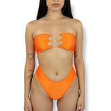 Neon Orange Crystal Bodysuit