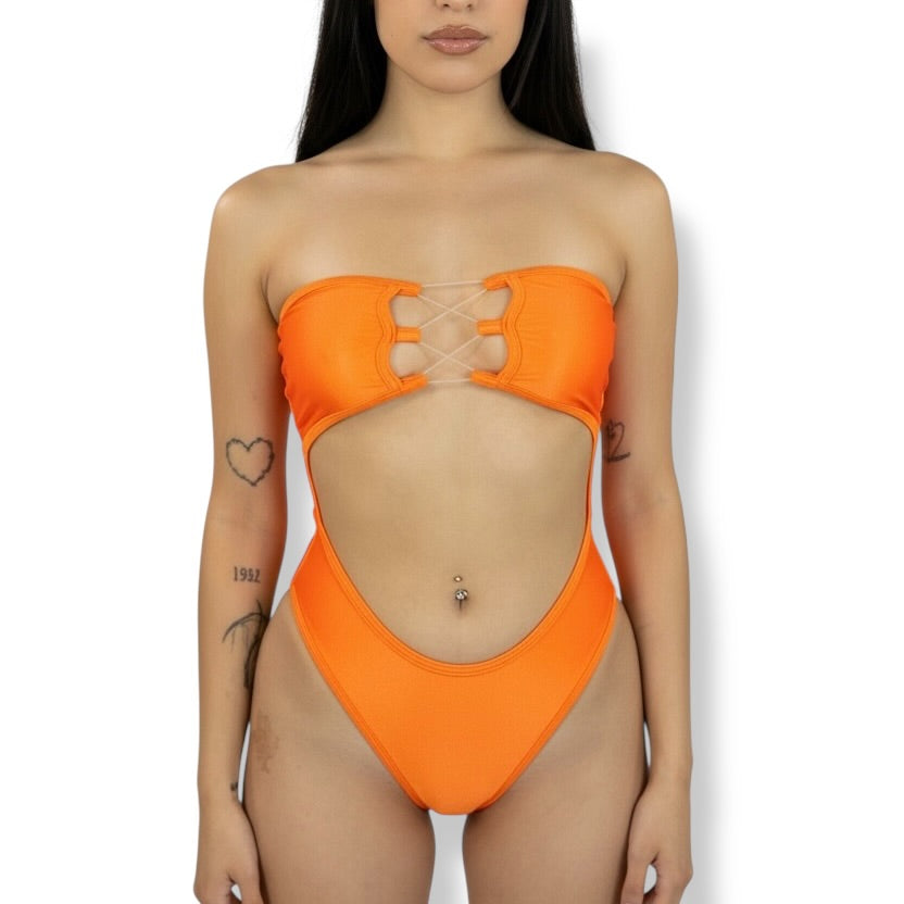 Neon Orange Crystal Bodysuit