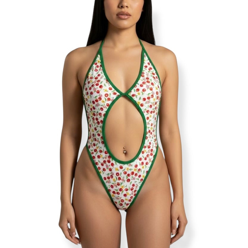 Green & White Cherry Printed Michelle Bodysuit