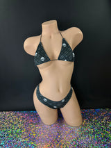 Piper skull print tartan bikini set front close-up on mannequin — Golddiggers Boutique