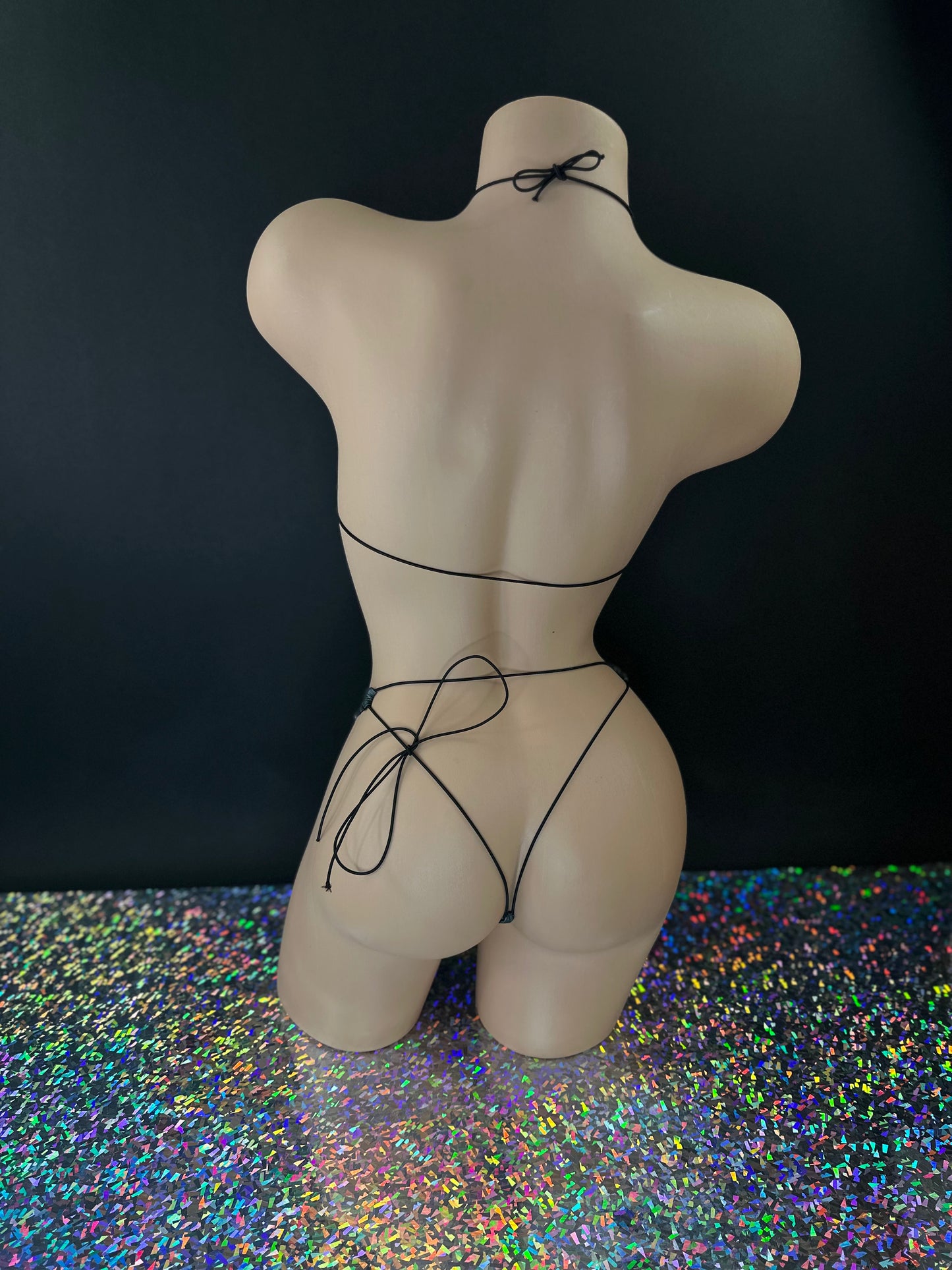 Piper tartan bikini set back view close-up showing tie details — Golddiggers Boutique exotic dancewear