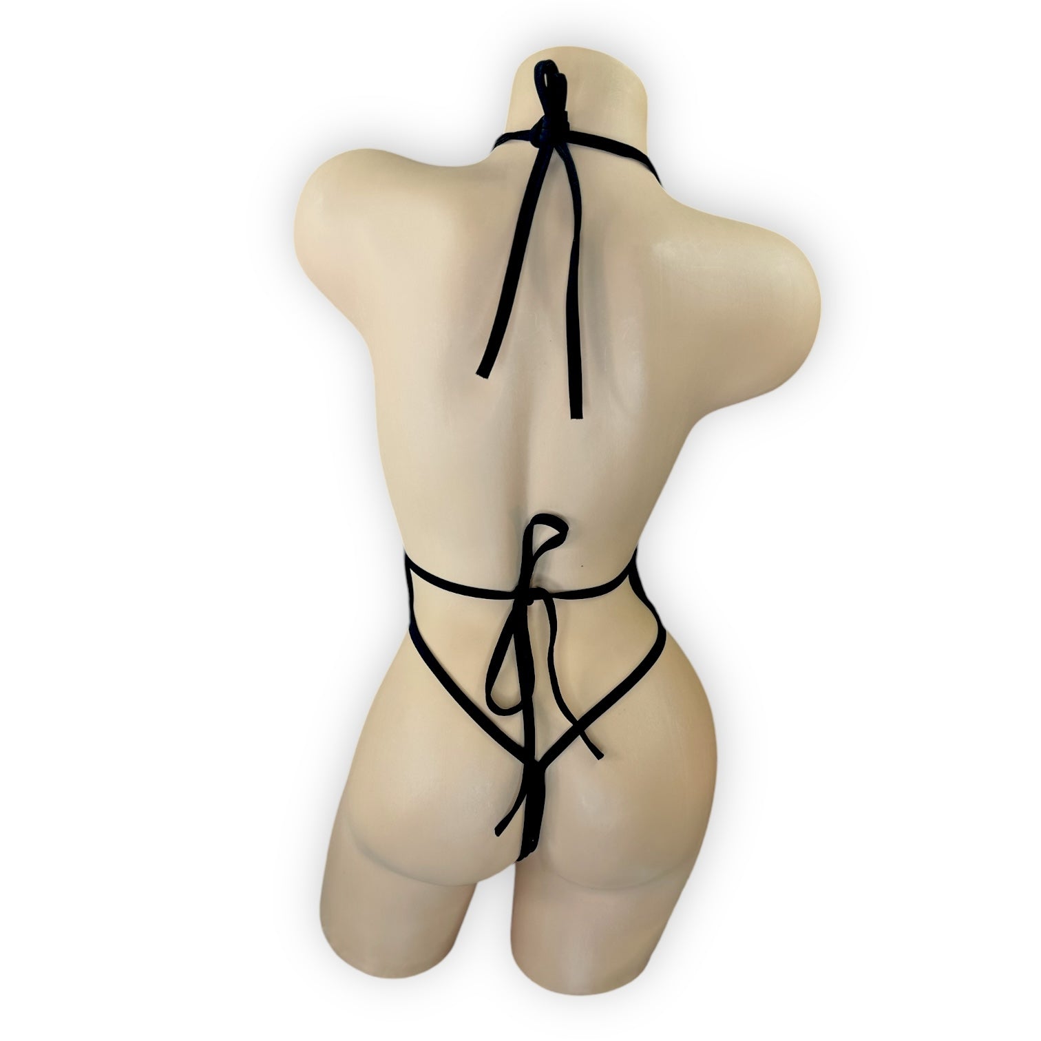 Carla black mesh bodysuit back view with thong detail — Golddiggers Boutique exotic dancewear