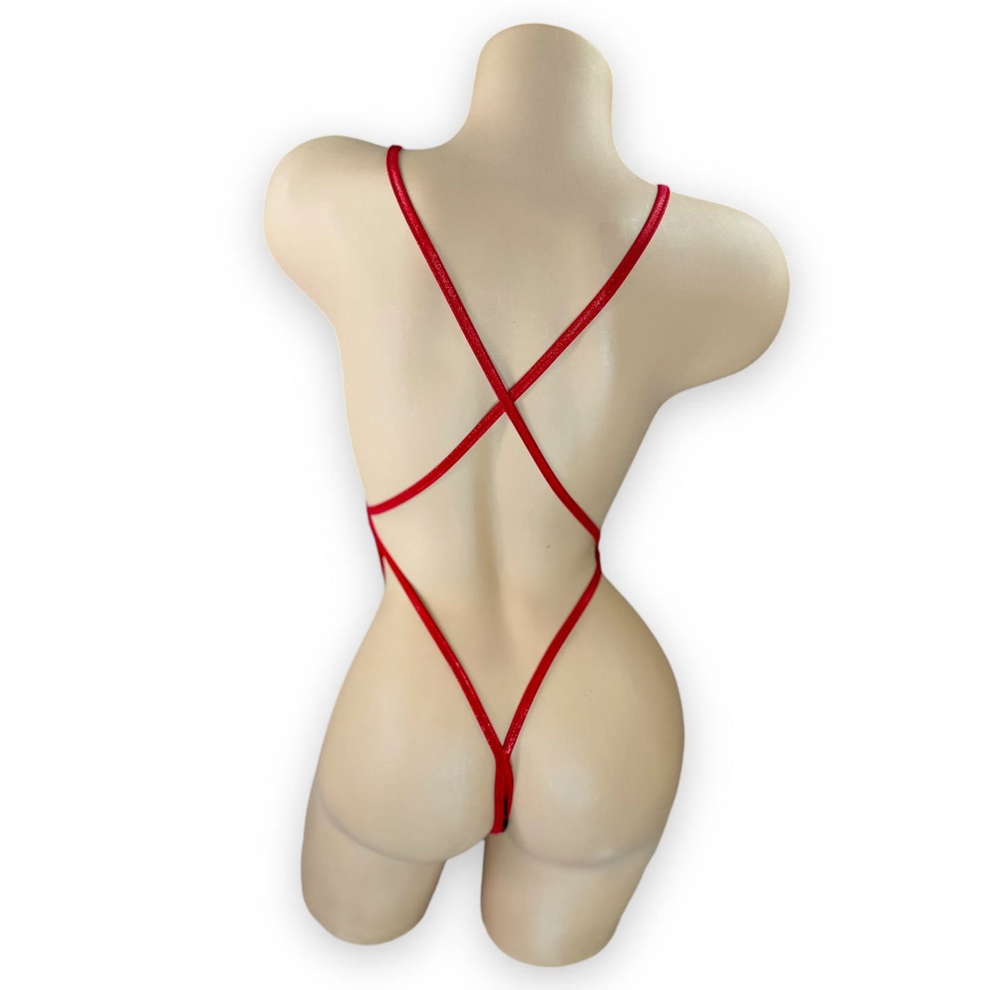 Hannah metallic bodysuit back view showing thong cut and blood drip pattern — Golddiggers Boutique exotic dancewear