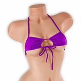 Amethyst purple adjustable center tie top with center tie on mannequin, front view, Golddiggers Boutique