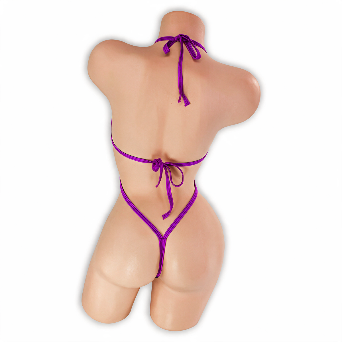 Amethyst purple Desiree double O-ring halter bodysuit, back, Golddiggers Boutique
