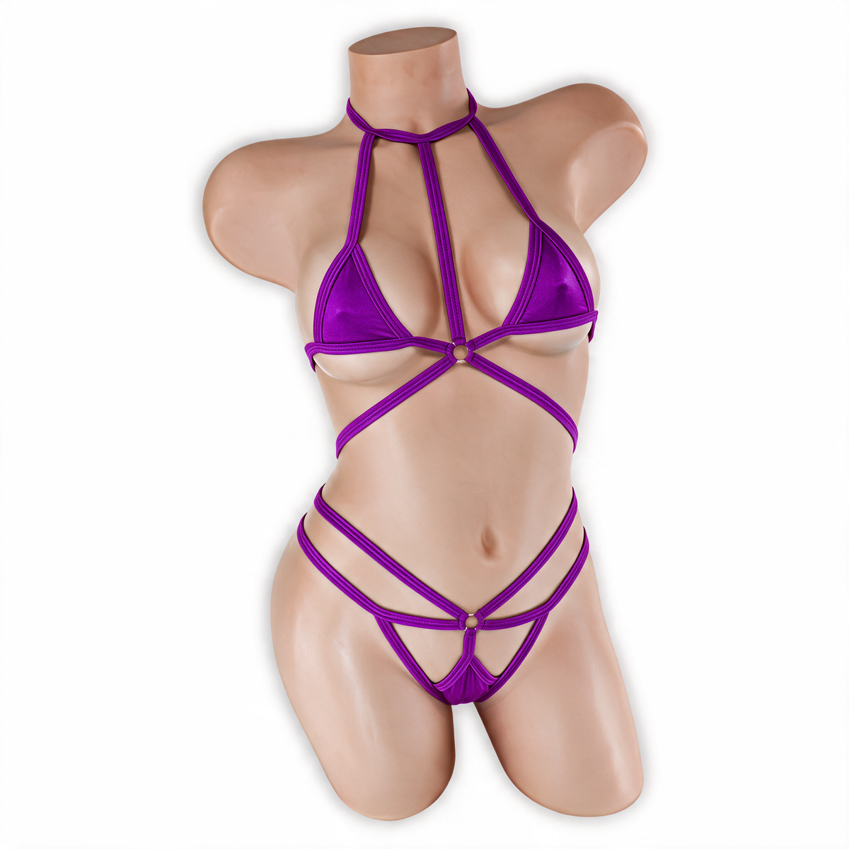 Amethyst purple Dolly Choker Micro Bodysuit, front, Golddiggers Boutique