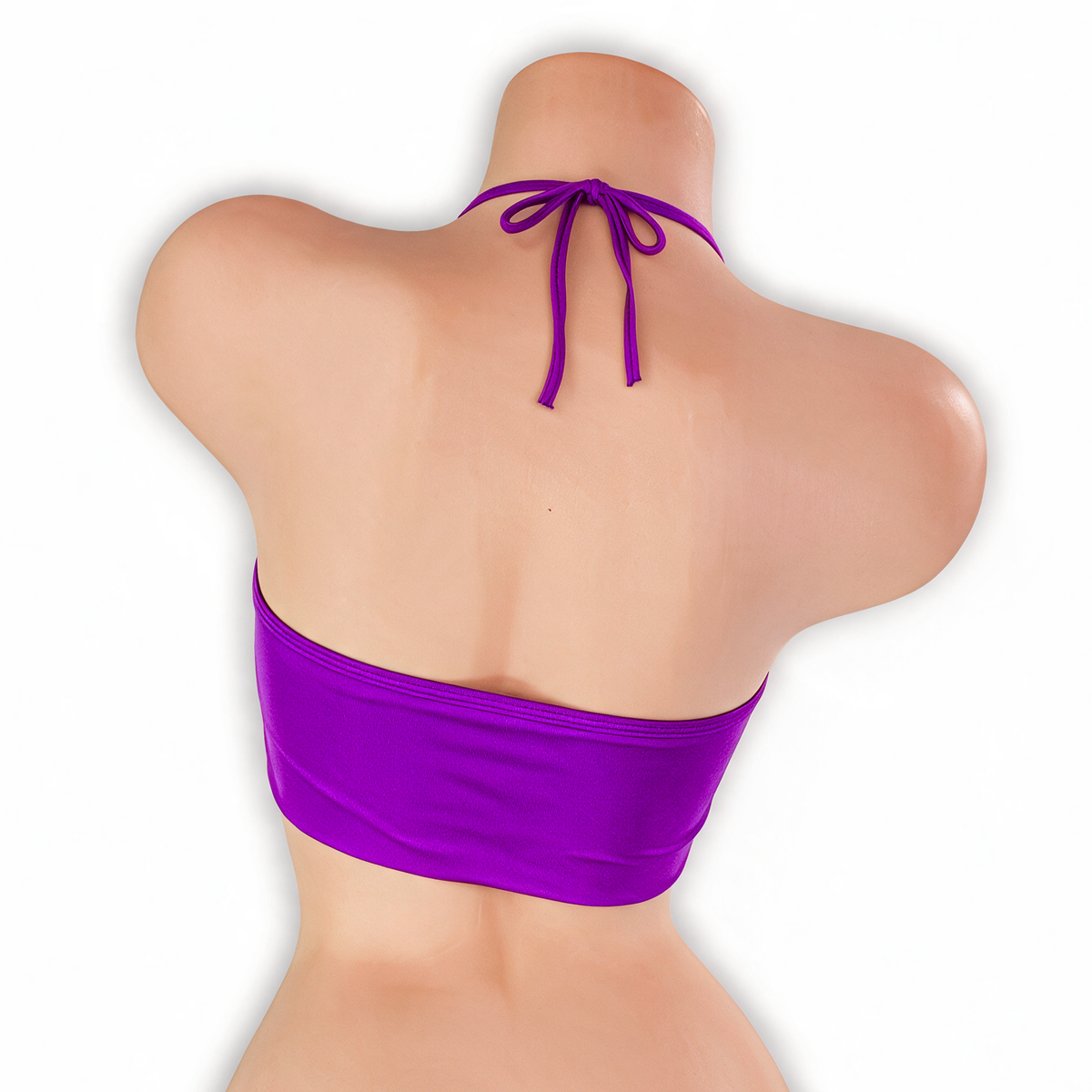 Amethyst purple flowy o-ring top on mannequin, back view, Golddiggers Boutique
