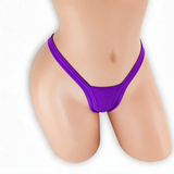 Amethyst purple heart v-back thong on mannequin, front view, Golddiggers Boutique