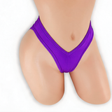 Amethyst purple high waisted scrunch v-back thong on mannequin, front view, Golddiggers Boutique