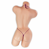 Amethyst (Purple) Kali Teeny Weeny Slingshot Bodysuit back view on mannequin, neck tie, waist string and G-string
