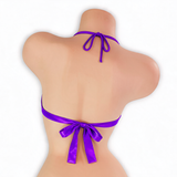 Amethyst purple open front o-ring top on mannequin, back view, Golddiggers Boutique