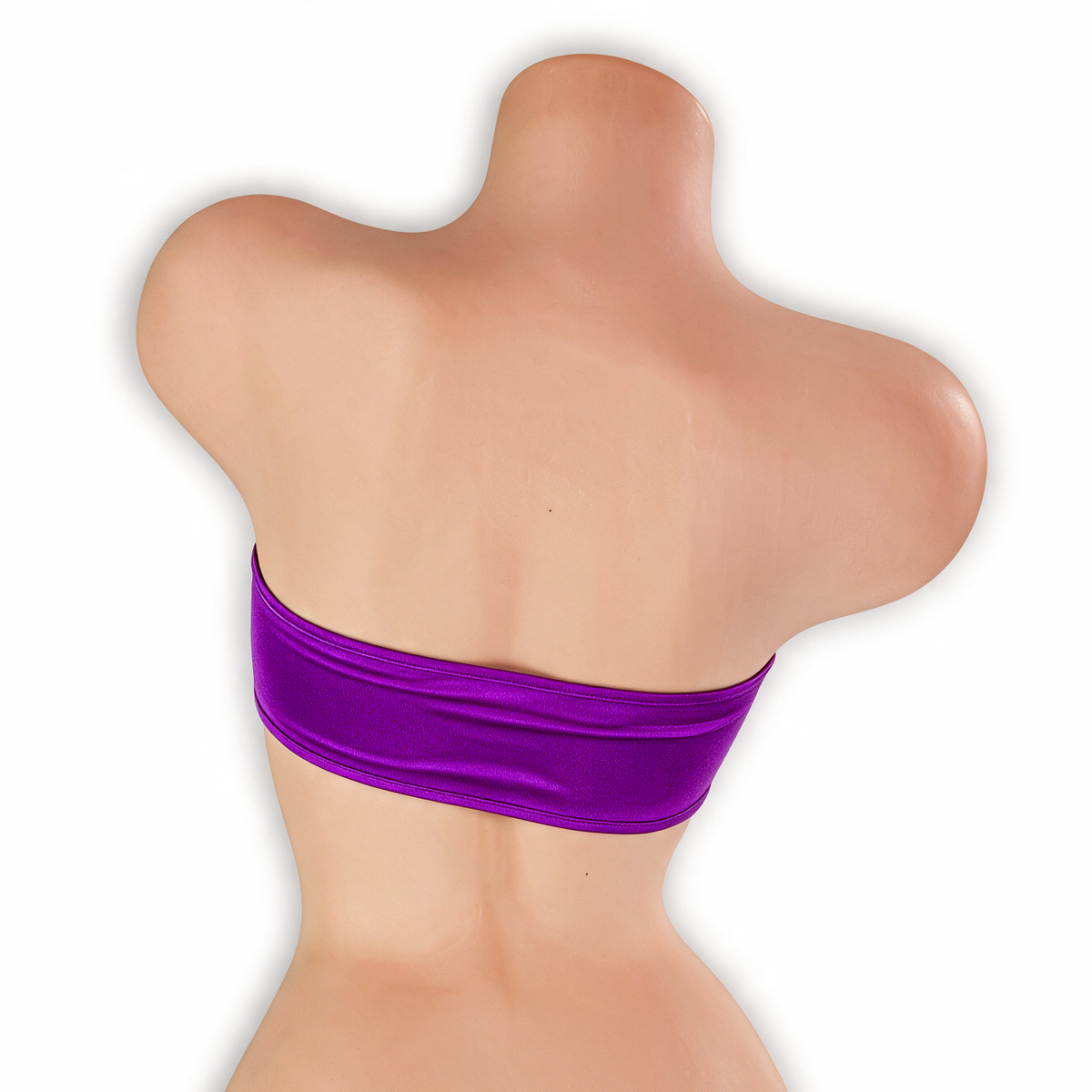 Amethyst purple peekaboo bandeau top on mannequin, back view, Golddiggers Boutique