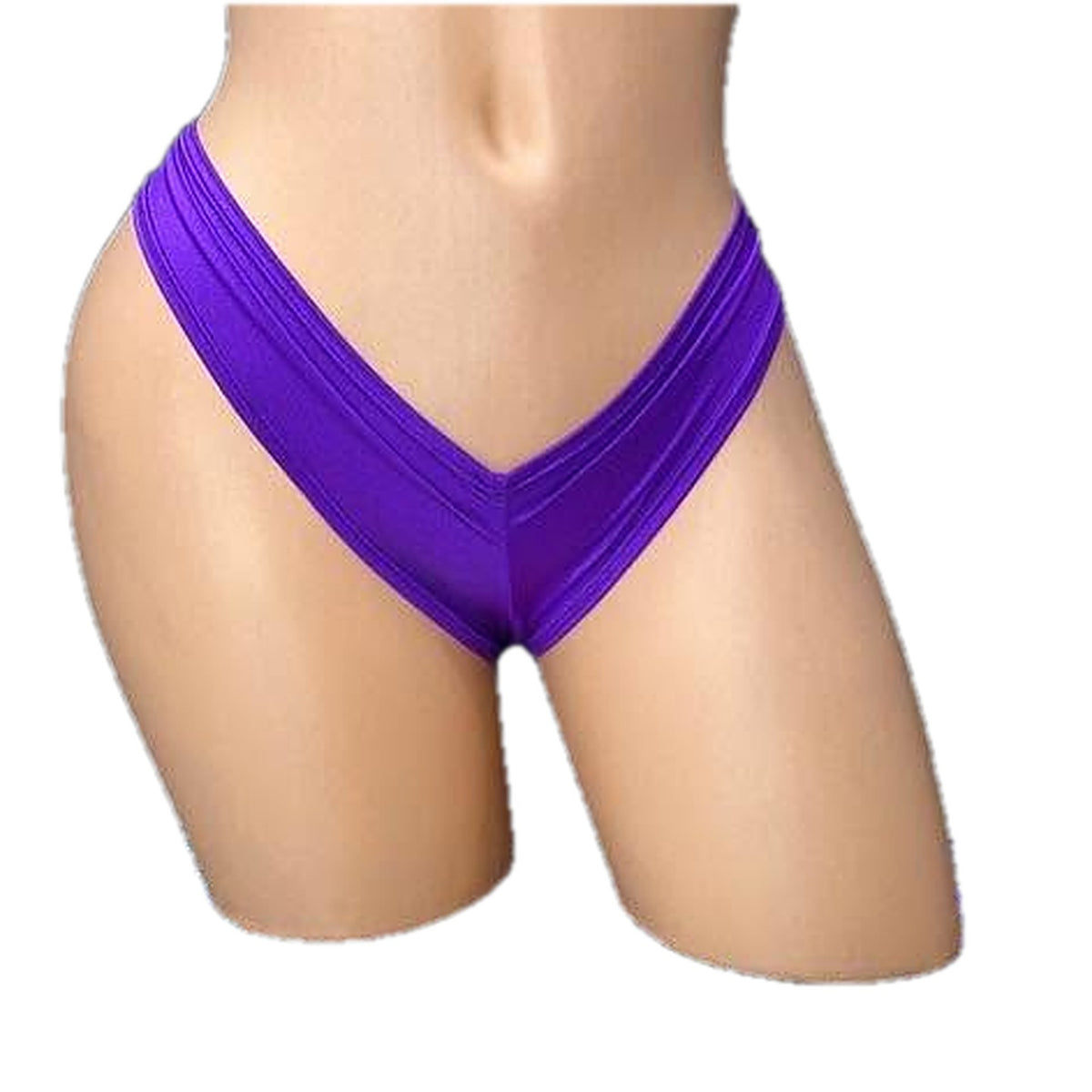 Amethyst purple scrunch back super micro shorts on mannequin, front view, Golddiggers Boutique