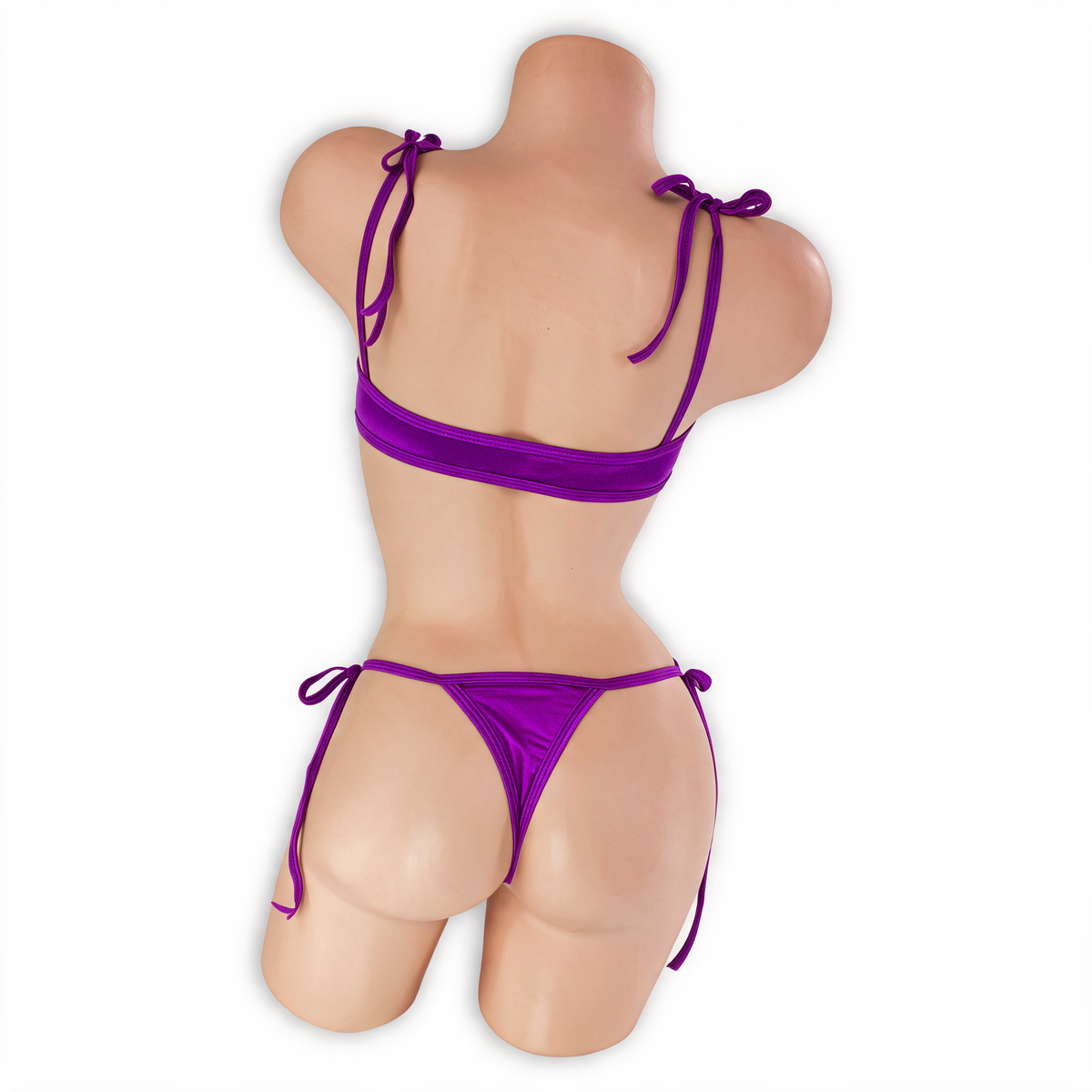 Amethyst purple Skye shoulder tie bodysuit, back, Golddiggers Boutique