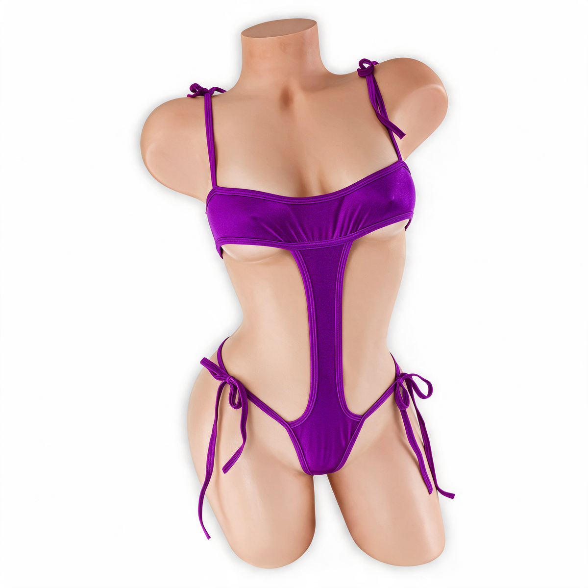 Amethyst purple Skye shoulder tie bodysuit, front, Golddiggers Boutique