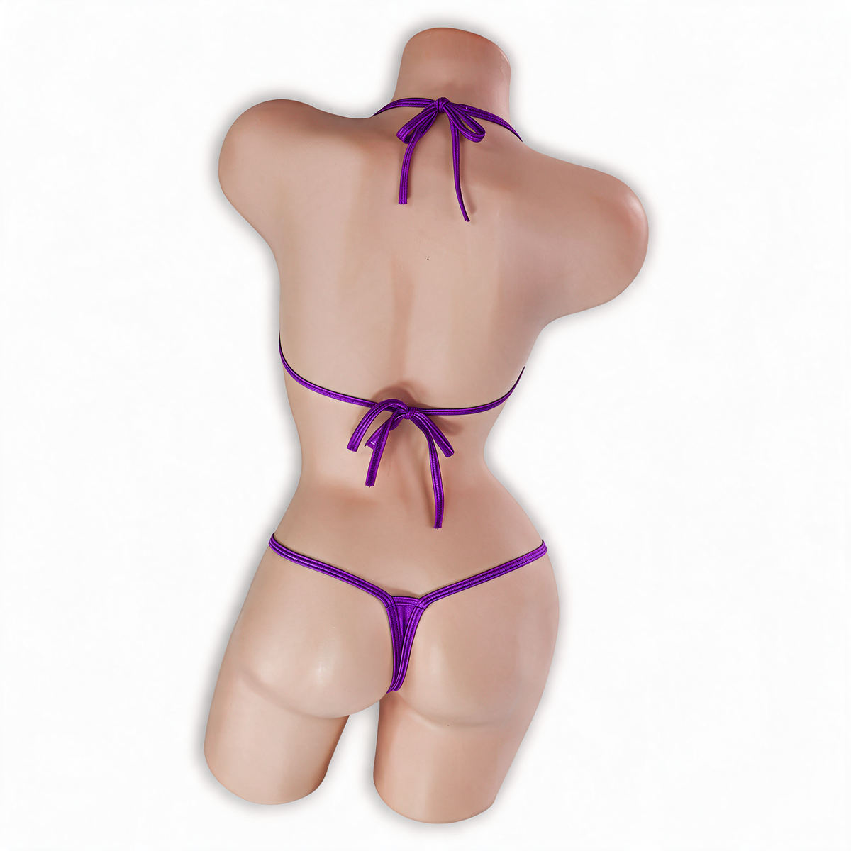 Amethyst purple Zaria micro triangle slingshot bodysuit, back, Golddiggers Boutique