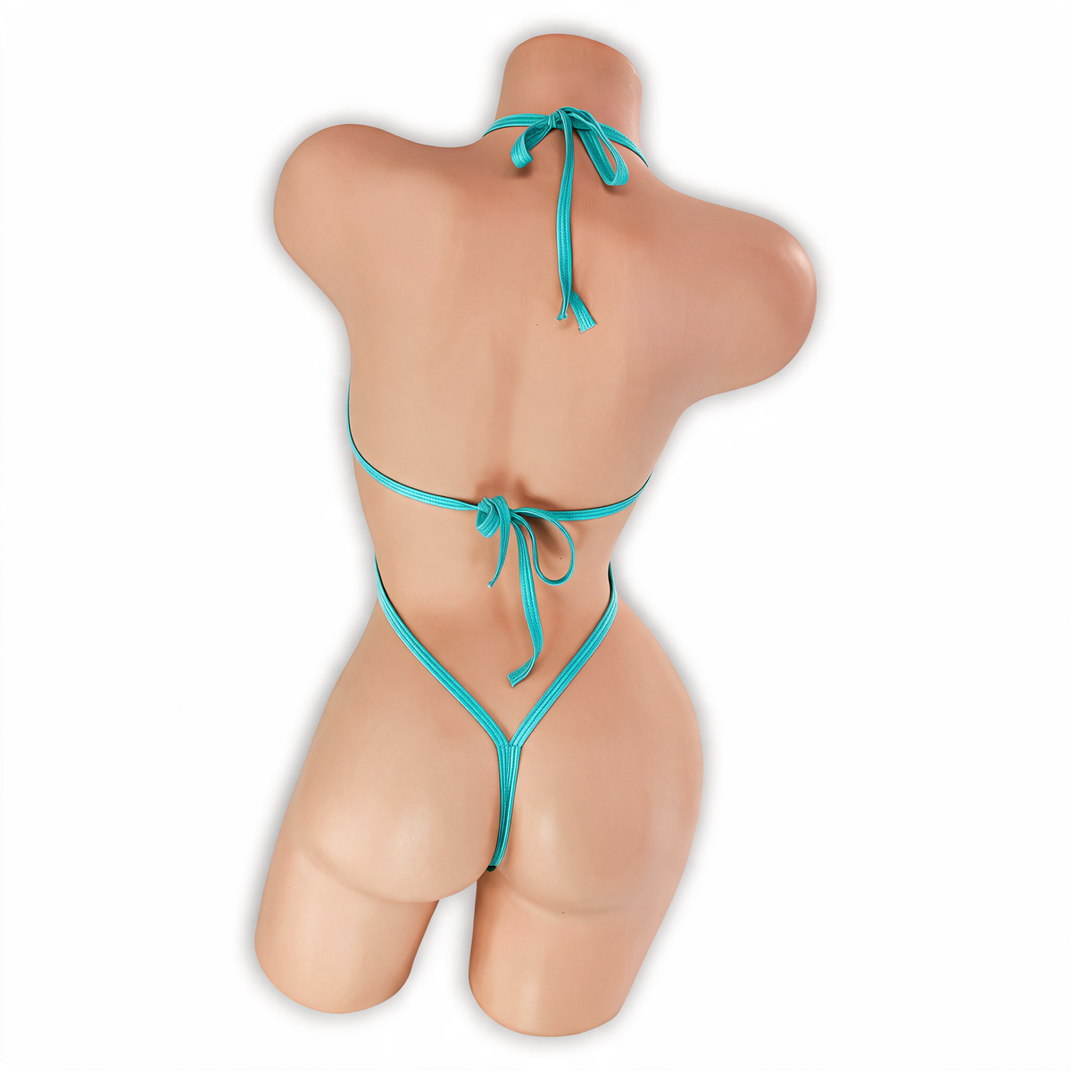 Aquamarine baby blue Desiree double O-ring halter bodysuit, back, Golddiggers Boutique