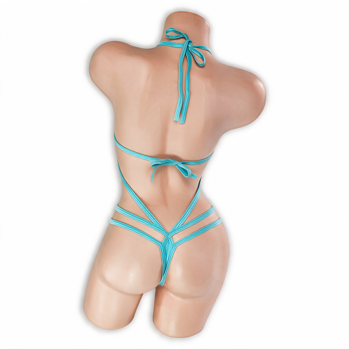 Aquamarine baby blue Dolly Choker Micro Bodysuit, back, Golddiggers Boutique