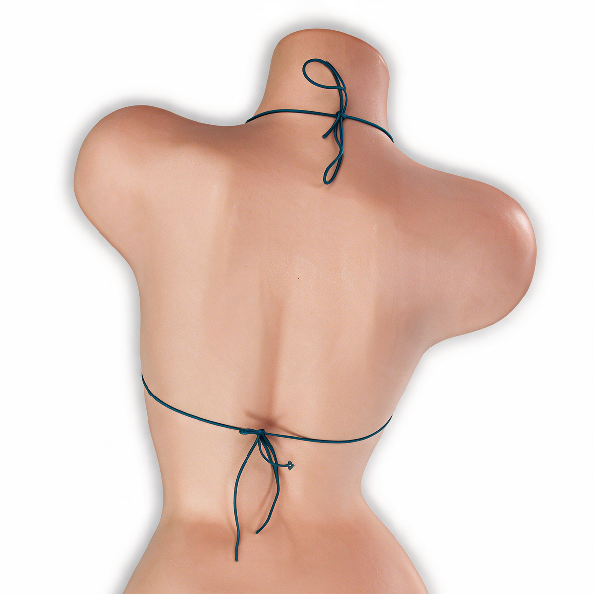 Aquamarine baby blue elastic strap beaded top with clear beads on mannequin, back view, Golddiggers Boutique