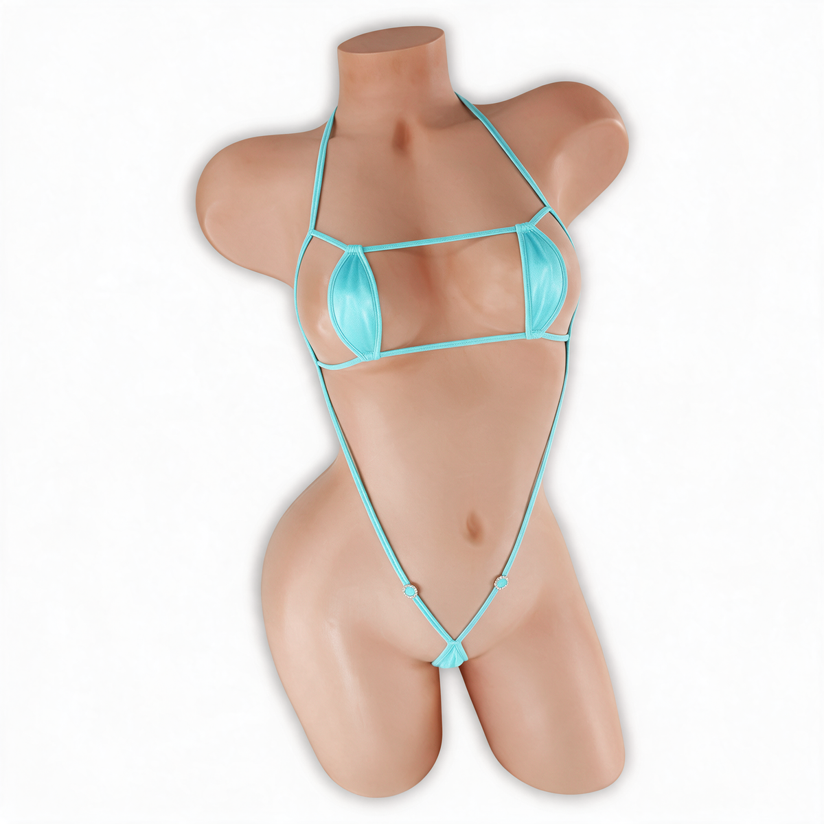 Aquamarine baby blue Juno Micro Bling Bodysuit, front, Golddiggers Boutique