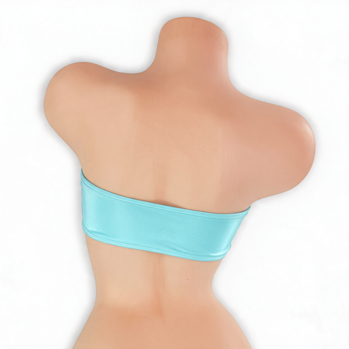 Aquamarine baby blue ladder cutout bandeau top on mannequin, back view, Golddiggers Boutique