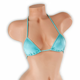 Aquamarine baby blue mini tri top on mannequin, front view, Golddiggers Boutique