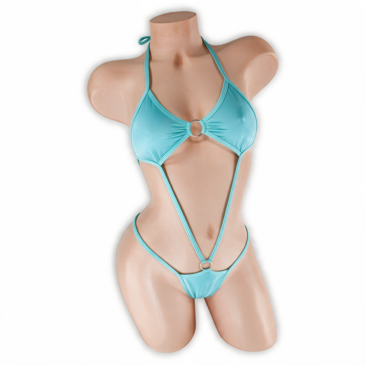 Aquamarine baby blue Remy O-Ring Slingshot Bodysuit, front, Golddiggers Boutique