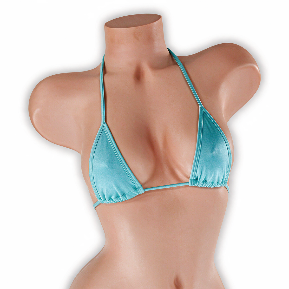 Aquamarine baby blue skinny tri top on mannequin, front view, Golddiggers Boutique