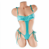 Aquamarine baby blue Skye shoulder tie bodysuit, front, Golddiggers Boutique