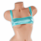 Aquamarine baby blue sleek underboob top on mannequin, front view, Golddiggers Boutique