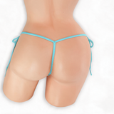Aquamarine baby blue tie side g-string on mannequin, back view, Golddiggers Boutique