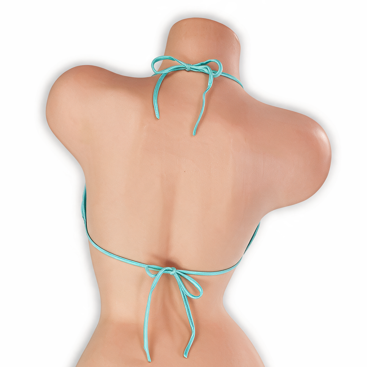 Aquamarine baby blue tri top on mannequin, back view, Golddiggers Boutique
