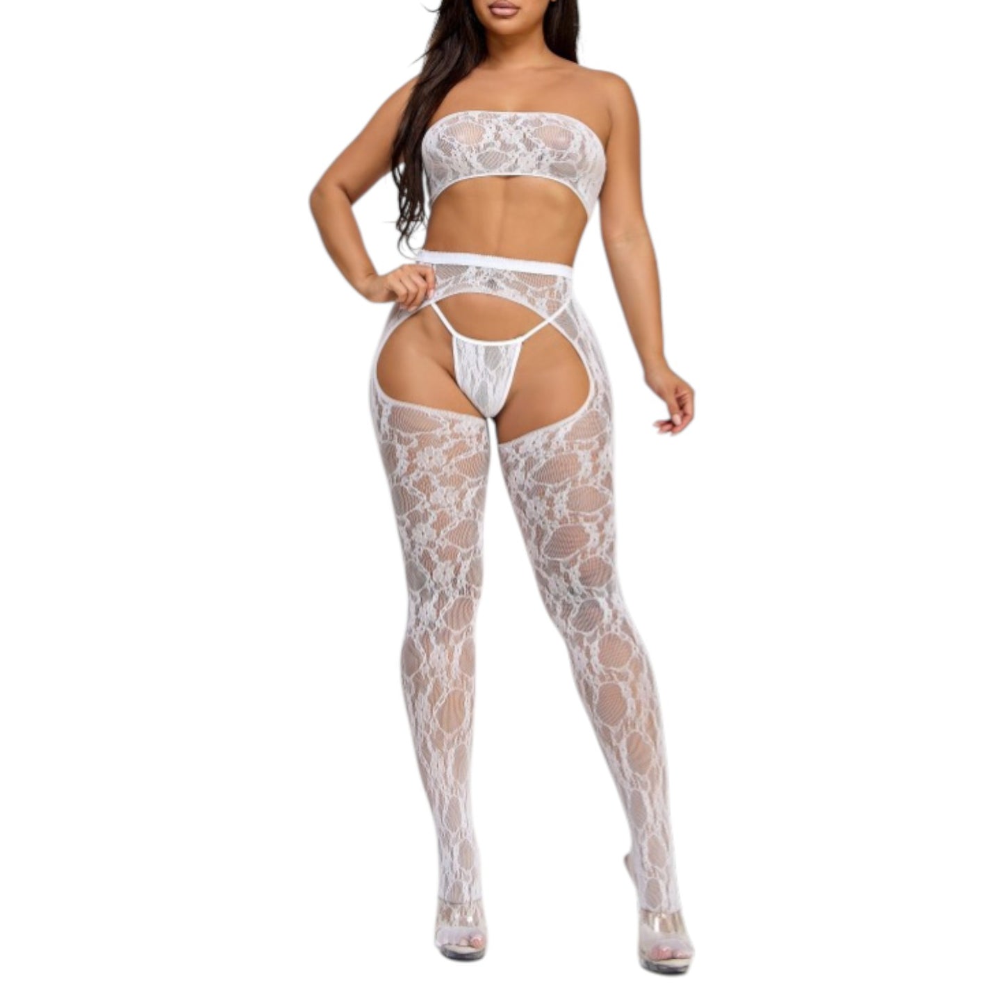 White lace lingerie set on a white background