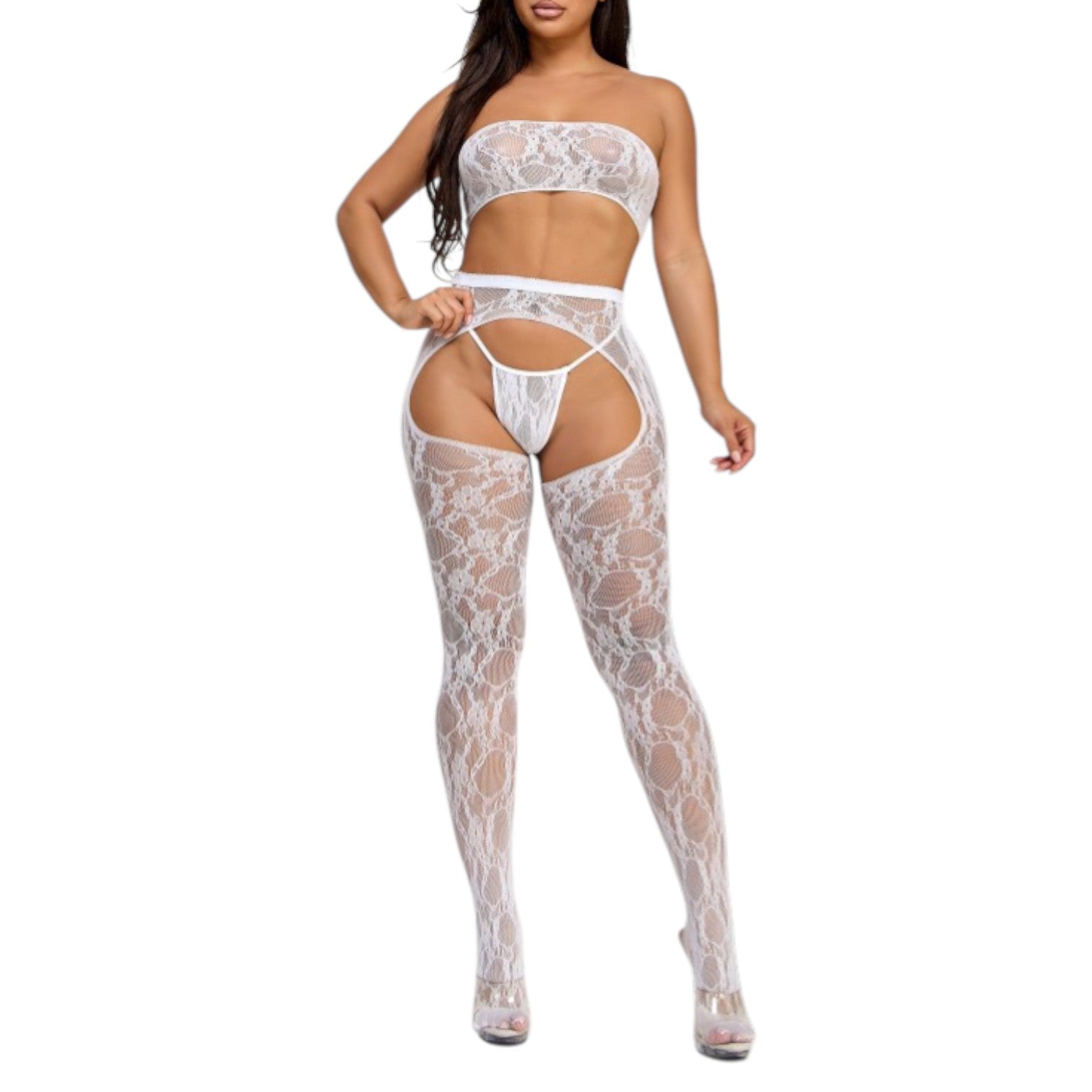 White lace lingerie set on a white background