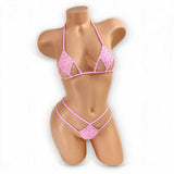 Baby pink Tiffany rhinestone cutout bikini set, front view on mannequin